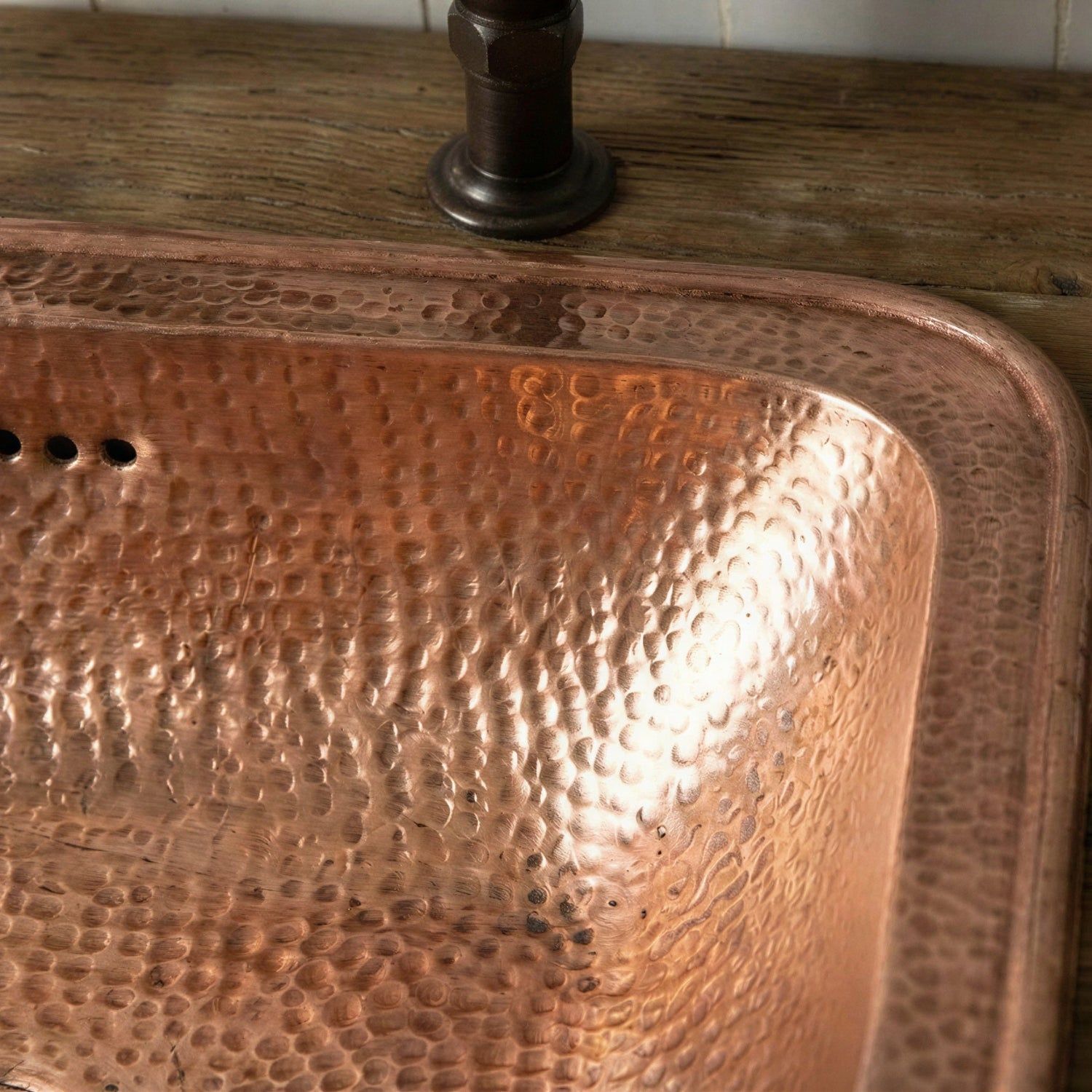 Hand Hammered Copper Drop In Sink | Rectangular Rustic Vanity Washbasin with Flat Rim